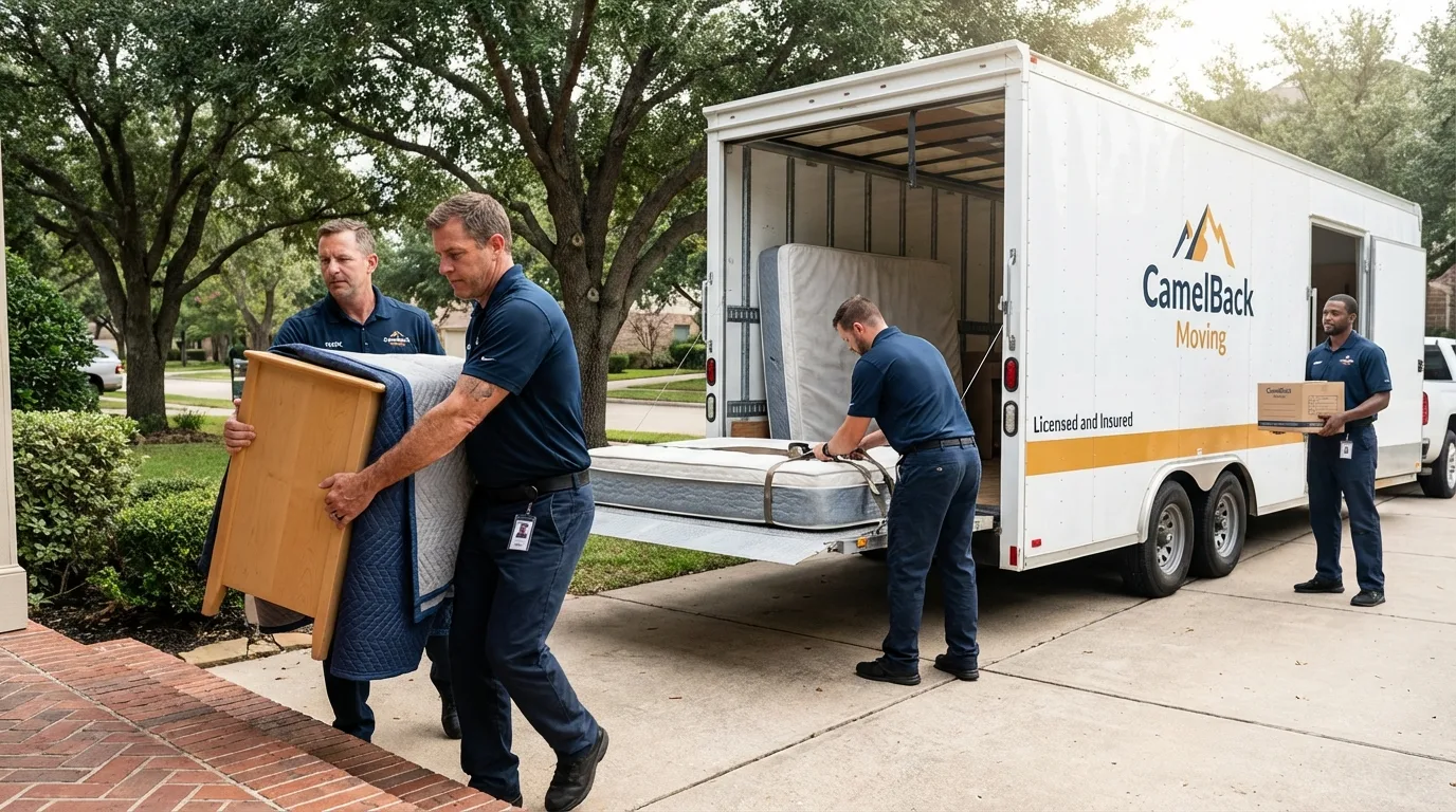 Crew loading residential truck for cross-state move from Blythewood, SC