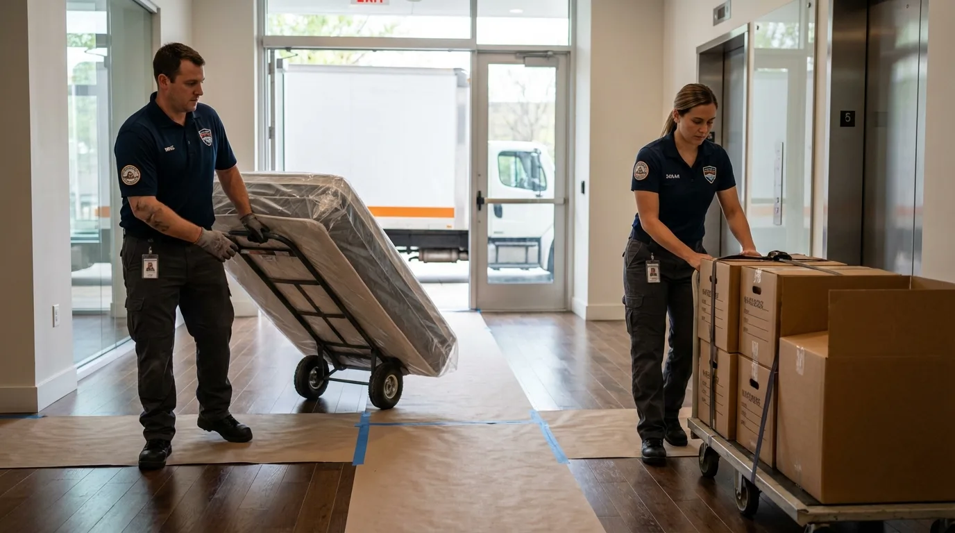Professional apartment movers loading elevator in Blythewood, SC