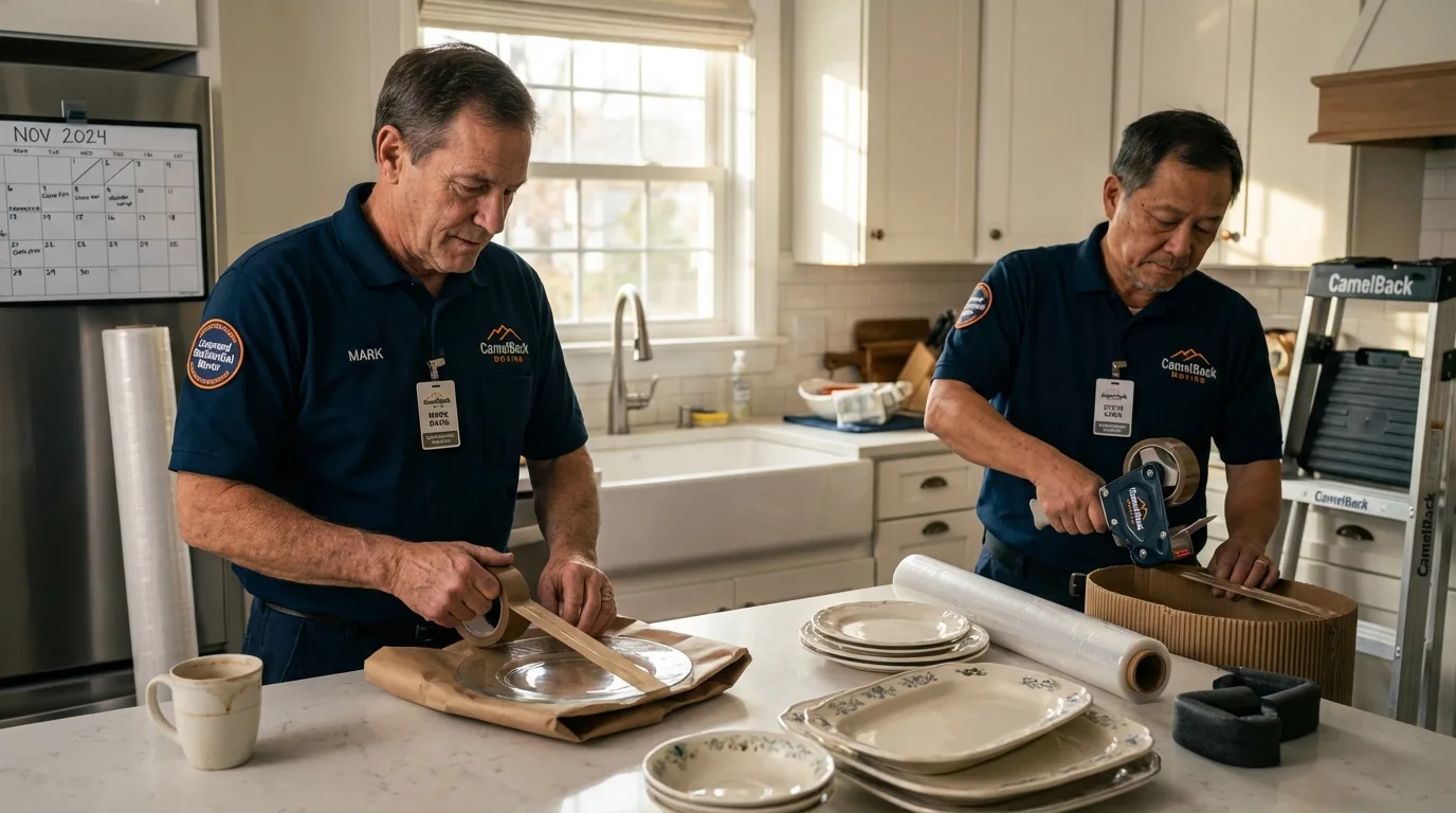 Professional crew packing kitchen dishware in Blythewood, SC